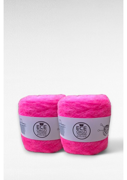 Flamingo Neon Pembe Bol Tüylü Moher Yün Örgü İpi