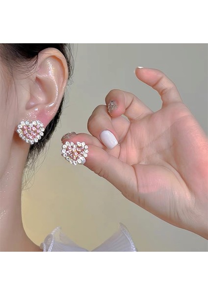 Hengshan 925 Gümüş Iğne Yay Küpe Kore Tarzı Küpeler Üst Düzey Küpeler Niş Inciler Çok Yönlü Mizaç Küpeleri (Yurt Dışından)