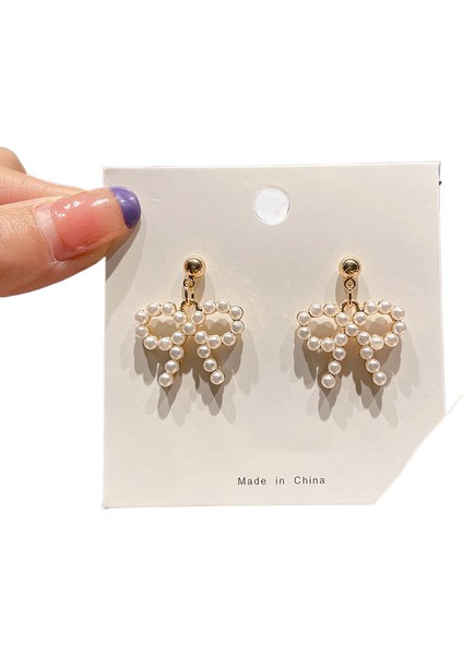 Hengshan Kore Tarzı Kamelya Tarzı Delinmemiş Küpe Inci Çiçek Dama Tahtası Elmas Küpe Kadınlar Için (Yurt Dışından)