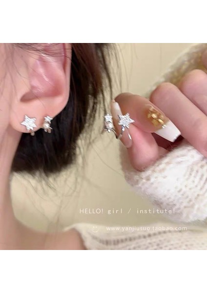 Hengshan 925 Gümüş Iğne Yay Küpe Kore Tarzı Küpeler Üst Düzey Küpeler Niş Inciler Çok Yönlü Mizaç Küpeleri (Yurt Dışından)