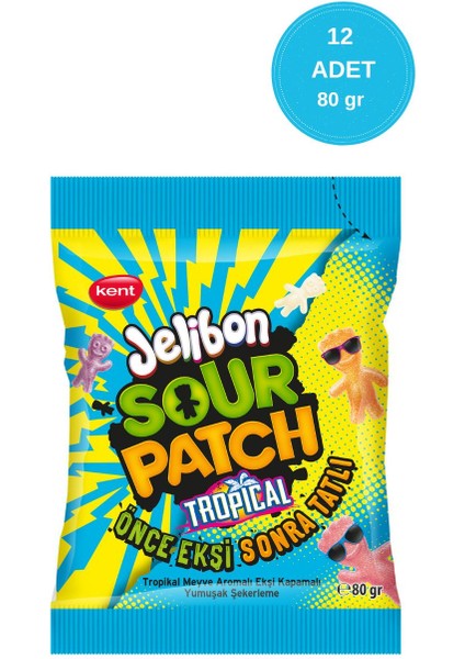 Jelibon Sour Patch Tropikal Meyve Aromalı Yumuşak Şekerleme 80 gr - 12 Adet