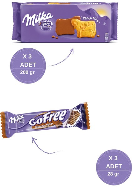 Choco Moo Bisküvi 200 Grx 3 Adet & Gofree Çikolatalı Gofret 28 Grx 3 Adet