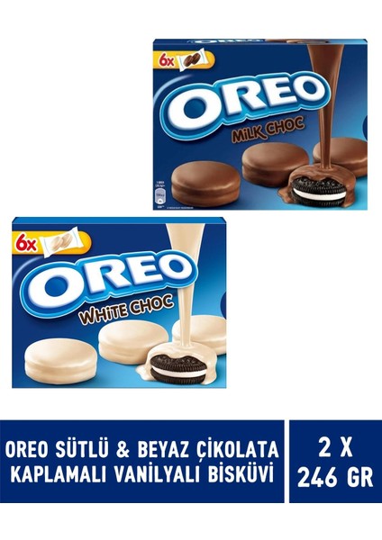 Sütlü Çikolata Kaplamalı Vanilyalı Bisküvi 246 gr & Oreo Beyaz Çikolata Kaplamalı Vanilyalı Bisküvi 246 gr - 2 Adet