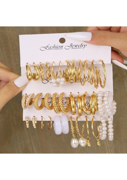 Hengshan Çok Satan Moda Avrupa ve Amerikan Tarzı Altın C-Şekilli Zincir Küpe Seti, Bayanlar Için Hafif Lüks ve Üst Düzey Küpeler (Yurt Dışından)