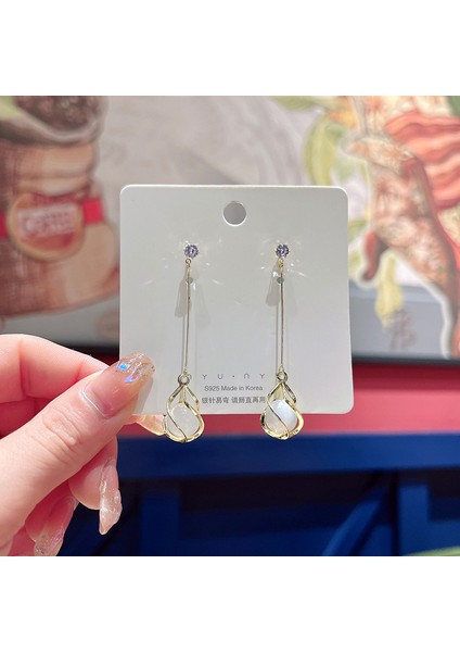 Hengshan Gümüş Iğne Seti Kedi Gözü Küpeler, Üst Düzey, Modaya Uygun ve Çok Yönlü, Hafif Lüks Küpeler, Sade ve Zarif Zirkon Küpeler (Yurt Dışından)