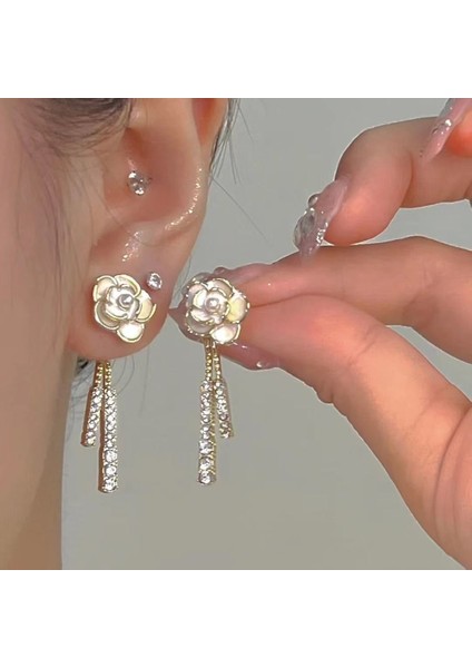 Hengshan 925 Gümüş Iğne Yay Küpe Kore Tarzı Küpeler Üst Düzey Küpeler Niş Inciler Çok Yönlü Mizaç Küpeleri (Yurt Dışından)