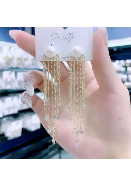 Hengshan Üst Düzey ve Atmosferik Internet Ünlü Mizaç Küpeleri Avrupa ve Amerikan Modası Abartılı Elmas Taklidi Uzun Püskül Küpeler (Yurt Dışından)