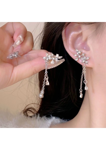 Hengshan 925 Gümüş Iğne Yay Küpe Kore Tarzı Küpeler Üst Düzey Küpeler Niş Inciler Çok Yönlü Mizaç Küpeleri (Yurt Dışından)