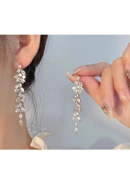 Hengshan 925 Gümüş Iğne Yay Küpe Kore Tarzı Küpeler Üst Düzey Küpeler Niş Inciler Çok Yönlü Mizaç Küpeleri (Yurt Dışından)