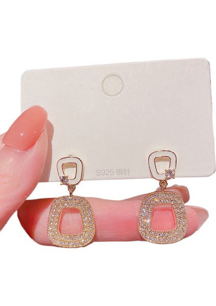 Hengshan Kore Tarzı Kamelya Tarzı Delinmemiş Küpe Inci Çiçek Dama Tahtası Elmas Küpe Kadınlar Için (Yurt Dışından)