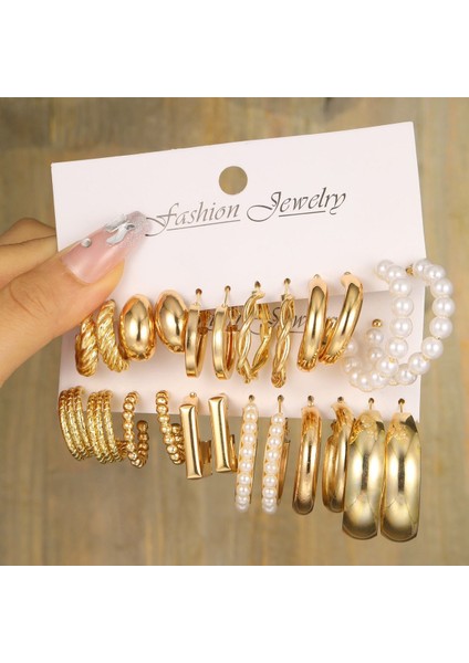 Hengshan Çok Satan Moda Avrupa ve Amerikan Tarzı Altın C-Şekilli Zincir Küpe Seti, Bayanlar Için Hafif Lüks ve Üst Düzey Küpeler (Yurt Dışından)