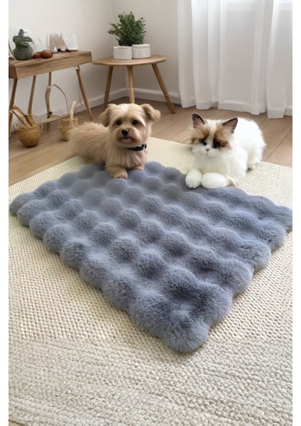 Peluş Yumuşak Yıkanabilir Bubble Kedi Yatağı - Köpek Yatağı Minder Antrasit