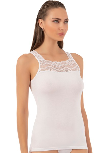 Özkan 25594 Kadın Pamuklu Modal Önü Dantel Detaylı Esnek Rahat Kalın Askılı Atlet fırsatları