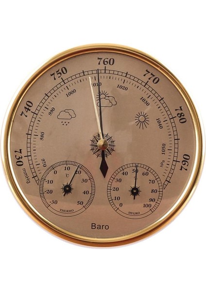 Gold 128 mm Analog Barometre Termometre Higrometre (Yurt Dışından)