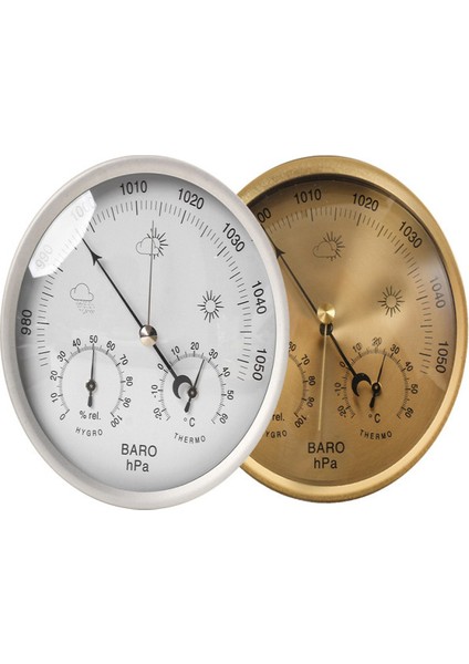 Gold 128 mm Analog Barometre Termometre Higrometre (Yurt Dışından)