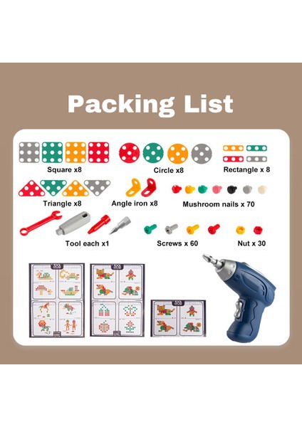 Çocuk Elektrikli Matkap ve Vidalı Puzzle Eğitici Oyuncak Seti (Yurt Dışından)