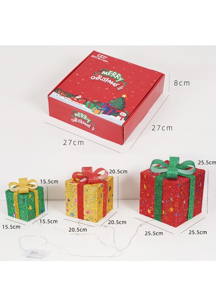 LED Noel Hediye Kutusu Üç Parçalı Set Yeni Noel Modelleme Işıkları Sahne Düzenlemesi Dekoratif Işıklar (Yurt Dışından)