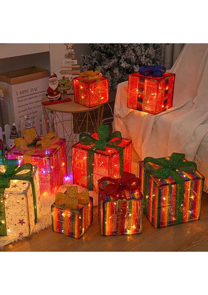 LED Noel Hediye Kutusu Üç Parçalı Set Yeni Noel Modelleme Işıkları Sahne Düzenlemesi Dekoratif Işıklar (Yurt Dışından)