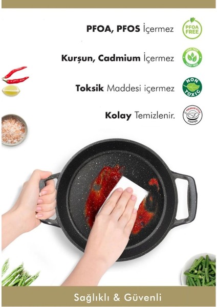 3'lü Granit Döküm Sahan Seti - 18-20-22 cm Yapışmaz Tava Seti