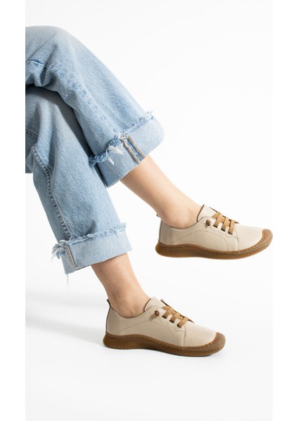 Preko Kadın Deri Krem Günlük Ayakkabı