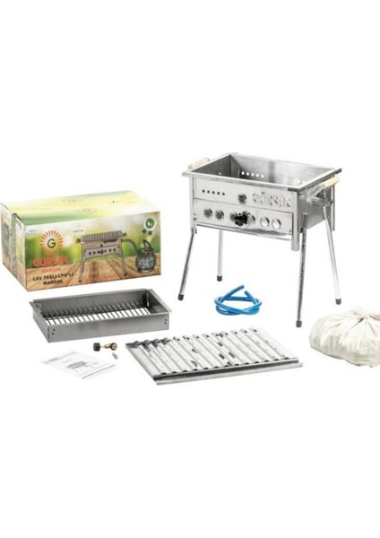 Gürsac Tüplü Lav Taşlı Gürsaç Paslanmaz Krom Mangal Seti 35X45 Cm