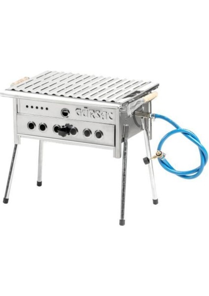 Gürsac Tüplü Lav Taşlı Gürsaç Paslanmaz Krom Mangal Seti 35X45 Cm