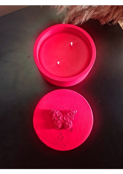Kırmızı Kelebek Kapaklı Beton Mum (11*5 cm ) fiyatları