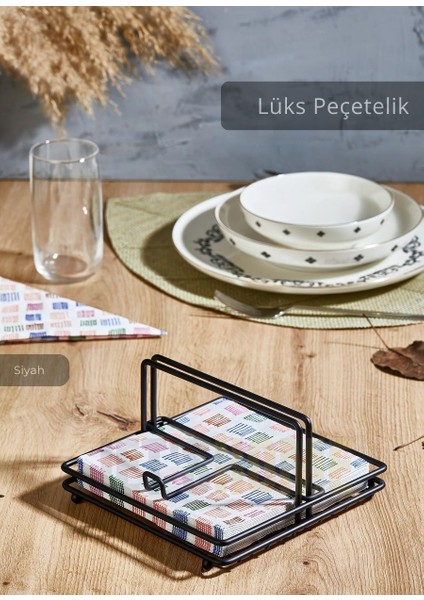 Lüks Peçetelik Paslanmaz Kare Model Çelik Siyah