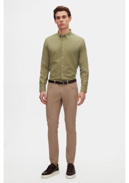 Ds Damat Comfort Yeşil Düğmeli Yaka Rahat Kesim Keten Görünümlü Pamuk Gömlek 2HC02ORT64265 fırsatları