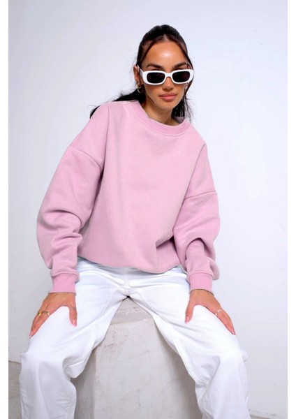 3'lü Paket Bisiklet Yaka Içi Polar Oversize Hoodie Sweatshirt/ Siyah-Beyaz-Pembe fırsatları