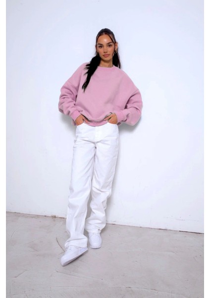 3'lü Paket Bisiklet Yaka Içi Polar Oversize Hoodie Sweatshirt/ Siyah-Beyaz-Pembe indirimleri