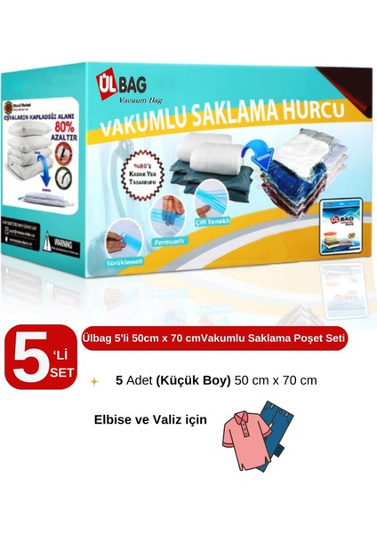 5'li Vakumlu Poşet Seti En Küçük Boy 50 Cm X 70 Cm Yastık, Elbise Ve Bavul Içi Vakumlu Hurç