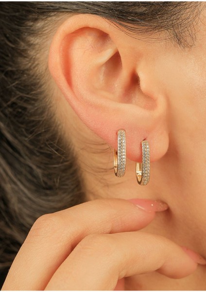 2,20gr (GRAM) Taşlı Oval Küpe 20 mm 14 Ayar Altın