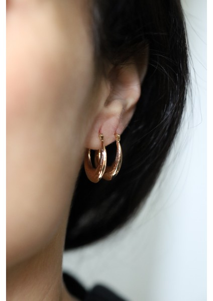 14 Ayar Altın Oval Desenli Halka Küpe