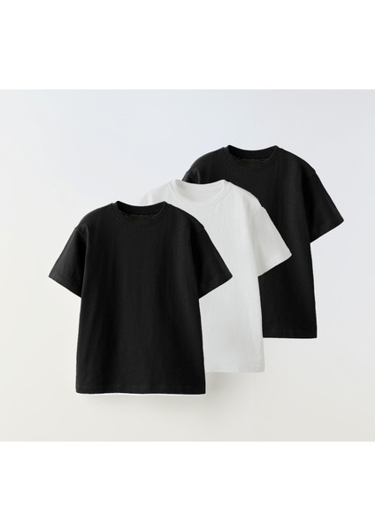 3'lü T-Shirt Paketi Okula Dönüş Bisiklet Yaka Kısa Kollu Pamuklu Penye Unisex Çocuk fiyatları