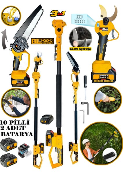 Waltmann Alman WX36 Teleskopik + 40 mm Dijital Budama Makası +Otomatik Yağ Pompalı Zincirli Testere 2 Akülü fiyatları