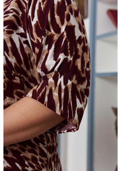 Büyük Beden Kol Katlı Leopar Bluz Bordo indirimleri