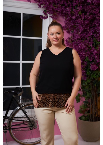 Şifon Içi Astarlı Büyük Beden Bluz Kahve