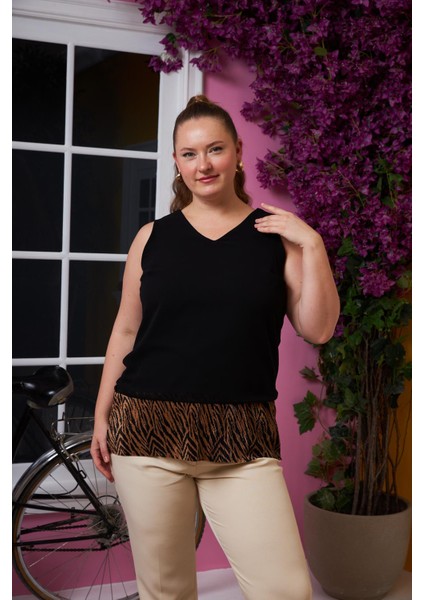 Şifon Içi Astarlı Büyük Beden Bluz Kahve modelleri