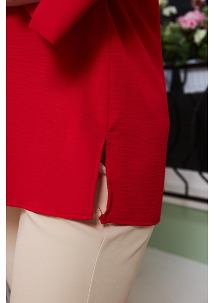 Yaka Detaylı Büyük Beden Bluz Kırmızı modelleri