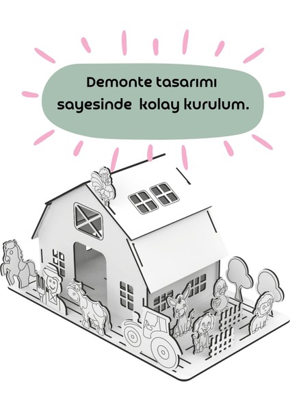 Ali Babanın Çiftliği 3D Ahşap Maket (Büyük Boy Boyanabilir Maket- Etkinlik Seti)