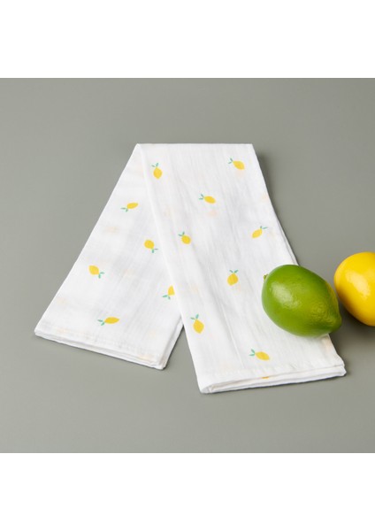 Soft Müslin Limon Desenli Kurulama Bezi - Beyaz - 40X55 cm