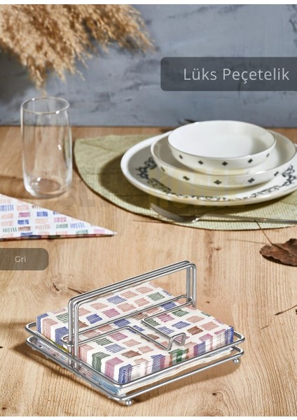 Lüks Peçetelik Paslanmaz Kare Model Çelik Gri