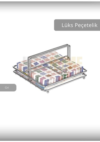 Lüks Peçetelik Paslanmaz Kare Model Çelik Gri