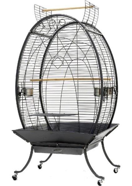 Oval Papağan Kafesi Ayaklı Siyah 89x60x159