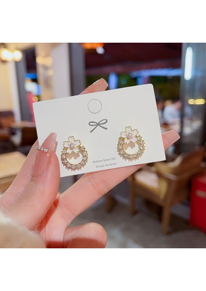 Hengshan 925 Gümüş Iğne Kore Tarzı Moda Inci Küpeler Niş Tasarım Içi Boş Kelebek Tatlı Pembe Çok Yönlü Küpe (Yurt Dışından)