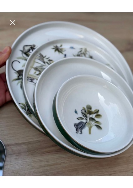 Tropical Yeşil Lüks Porselen 6 Kişilik 24 Parça Yemek Takımı