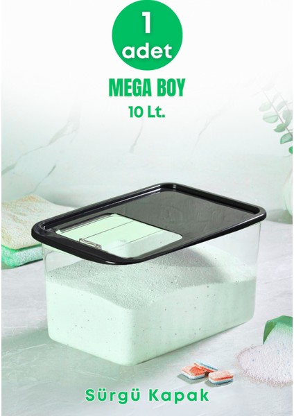 1 Adet Mega Boy Sürgülü Kayar Kapaklı Tablet Deterjan Saklama Kutusu-Çok Amaçlı Saklama Kabı 10 Lt.