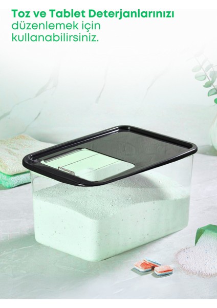 1 Adet Mega Boy Sürgülü Kayar Kapaklı Tablet Deterjan Saklama Kutusu-Çok Amaçlı Saklama Kabı 10 Lt.