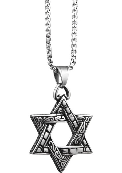 2025 Yeni Hip-Hop Moda Aksesuarları Çift Taraflı Altı Köşeli Yıldız Kolye Erkek ve Kadın Titanyum Çelik Takı Erkekler (Yurt Dışından)